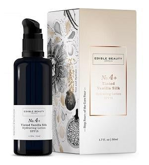100% 식품 성분, 푸드 그레이드 천연 화장품 Edible Beauty. 에더블뷰티 No.4+ 틴티드 바닐라 실크 하이드레이팅 로션 SPF15 50ml. 천연 유기농 화장품 전문 쇼핑몰 원파인즈. 에더블뷰티 공식판매처.